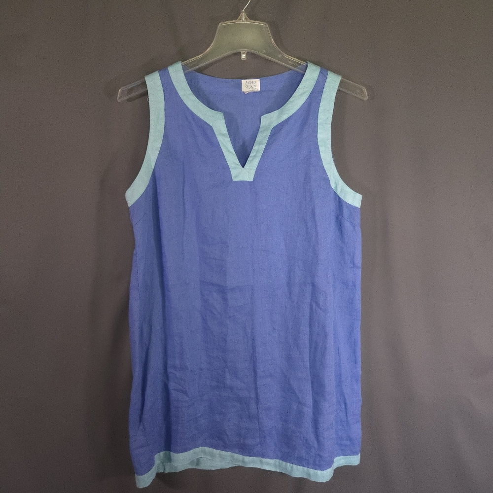 Sigrid Olsen 100% Linen Shift Dress Sleeveless V-Neck Size Large